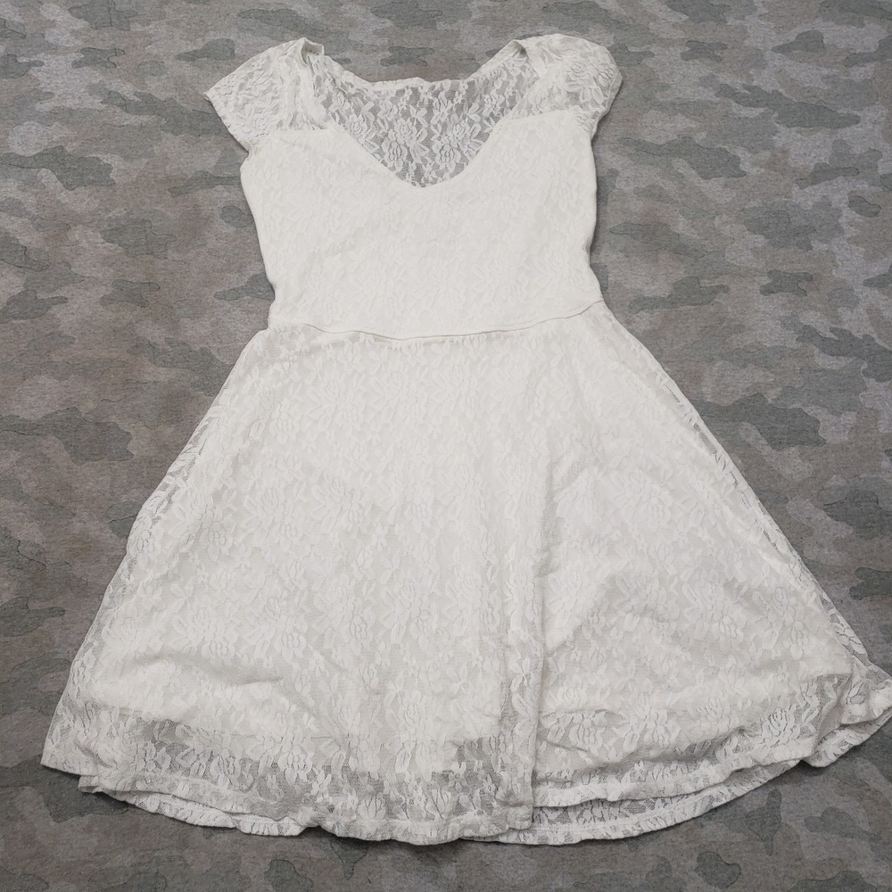 Hollister Skater Dress Womens Medium White V-Neck Cap Sleeve Lace